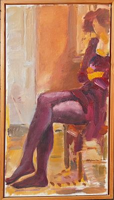 מרים קוג'וקרו - דוגמנית בסטודיו . שמן על בד 40X80 חתום. סגנון אמנותי: עבודותיה מתאפיינות לרוב 