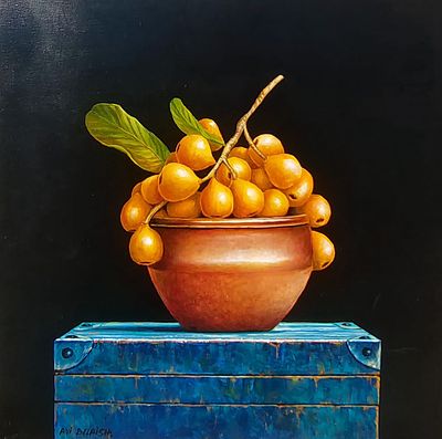 אבי בלאיש - שסק ומזוודה. שמן על בד 60X60 חתום.