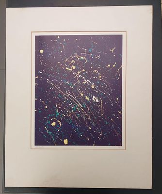 אמן לא מזוהה - מופשט זה בסגנון טפטוף. ליטוגרפיה 43X33 חתום .