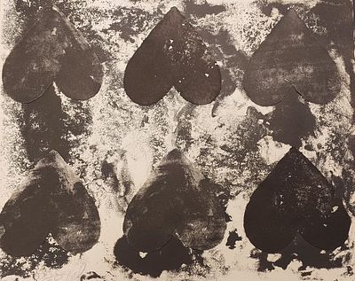 אמן לא מזוהה - לבבות . טכניקה מעורבת על קרטון 51X42 ס"מ חתום .