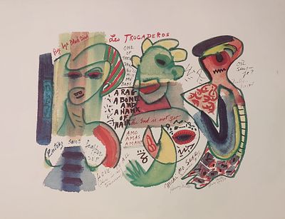 הנרי מילר (Henry Miller) - גודל 56X43 חתום בפלטה .היצירה היא הדפס צבעוני מאת הסופר והאמן 