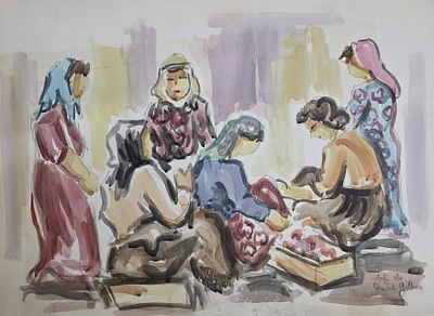 דוד גלבוע - שלושה ציורים. אקוורלים על נייר חתומים