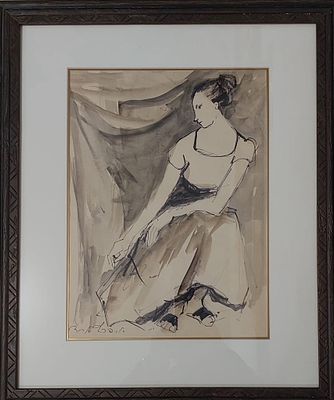 אסתר פרץ ארד - דמות אישה. אקוורל על נייר 37X27 חתום .