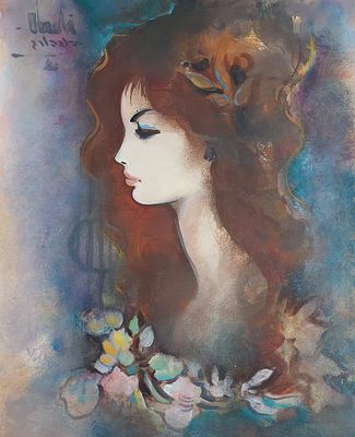 יהודה ורדי - דמות אישה. אקוורל על נייר 65X50 ס"מ חתום .