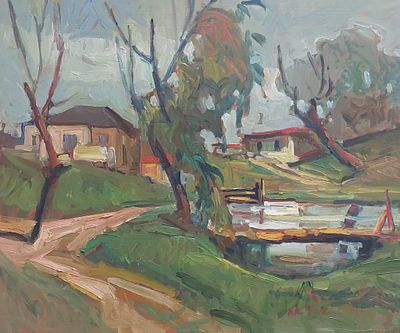 אבי שוורץ - נוף תל אביב. שמו על מזונית 40X50 חתום .