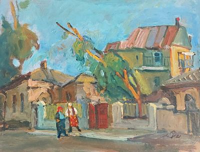 אבי שוורץ - רחוב בפתח תקוה. שמן על עץ 40X30 חתום