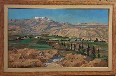 רוברט רוזנברג - נוף החולה לעבר החרמון. שמן על בד 60X100 חתום .ציור חשוב מאוד של האמן . מגיע מאוסף 