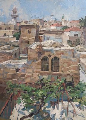 רוברט רוזנברג - העיר העתיקה בירושלים. שמן על בד 60X45 חתום