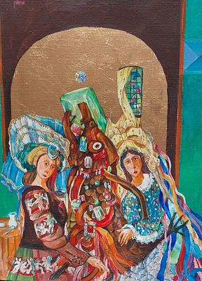 דוד משולם - משפחה . שמן על בד 35X27 חתום .