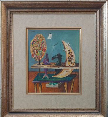 דוד משולם - דג וסוס . שמן על בד 27X22 חתום