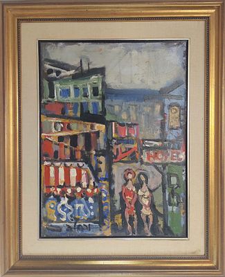 יעקב וכסלר - דמיות בחיפה . שמן על בד 60X45 ס"מ חתום .