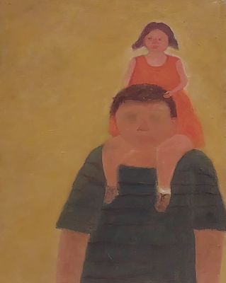 אסנת רייזמן - אסנת רייזמן על הכתפיים של אבא אורי רייזמן . שמן על בד 70X45 ס"מ חתום . אסנת רייזמן 