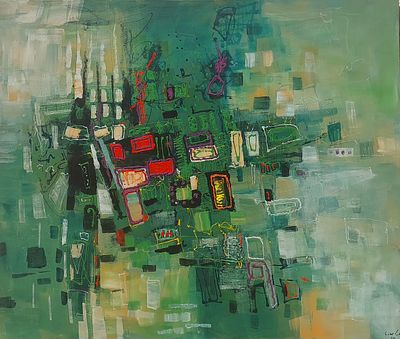 ניסים זלאיט - 2010. שמן על בד 82X73 חתום.עבודותיו של זלאיט משלבות השפעות מהאמנות המופשטת המערבית עם 