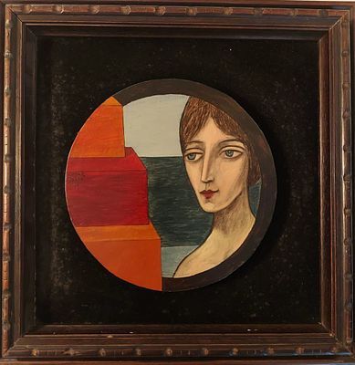 דן קידר - דיוקן. שמן על עץ 20X20 חתום .