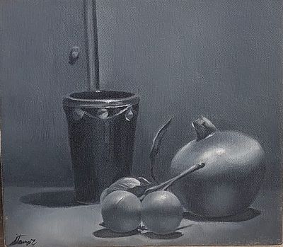 איתמר שחק - רימון. שמן על בד 23X25 חתום .