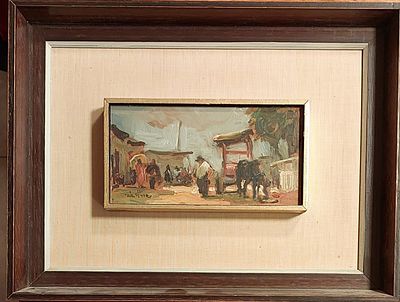 אבי שוורץ - איזור השוק ביפו. מיניאטורה על בד 8&times;16 חתום