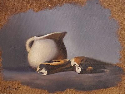 איתמר שחק - כלי קרמיקה. שמן על בד 30X25 חתום .