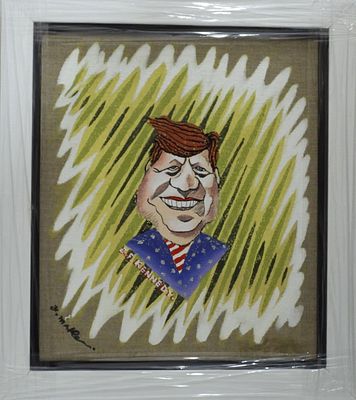 יובל מלר - ג'ון קנדי. שמן על בד 42X42 חתום ממוסגר .מלך הפופ ארט הישראלי בעל הסגנון הומוריסטי 
