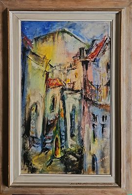 ברכה בנימיני (1901-1993) - סמטה בצפת. שמן על בד, 64x37 ס"מ, חתום. 
אודות ברכה בנימיני: 
ברכה 