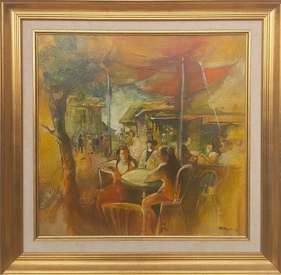 גרטי רובנשטיין - בית קפה , מפגש חברות . שמן על בד 60X50 ס"מ חתום. ציור מאוד מיוחד.