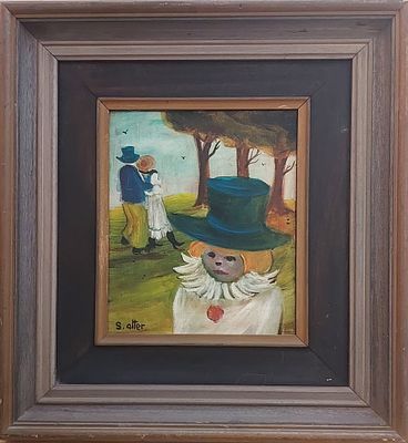 שלמה אלטר - הליצן הבודד . שמן על בד 25X25 ס"מ חתום .