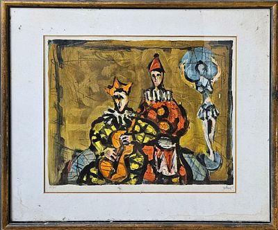 יעקב וכסלר - ליצנים בחדר. ליטוגרפיה, 30x42 ס"מ, חתום וממוספר 25/250.יעקב וכסלר (צייר) (1912–1995): 