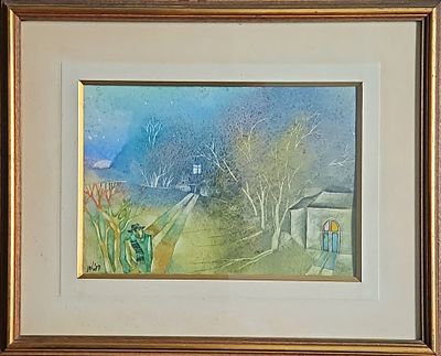 זינה רויטמן (נ. 1944) - אדם בדרך. אקוורל על נייר, 23x32 ס"מ, חתום. אודות זינה רויטמן: זינה רויטמן 
