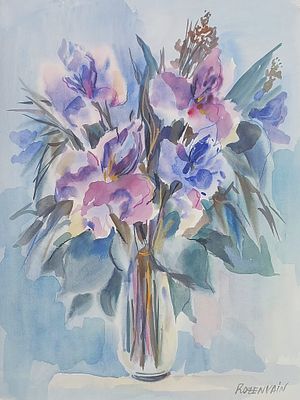 מיכאל - פרחים. אקוול על נייר 50X70 חתום .