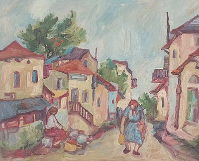 אלקה ראובן - רחוב. שמן על בד 46X38 חתום .