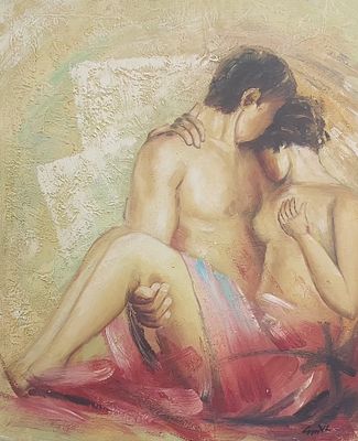 אמן לא מזוהה - שמן על בד 62X53 חתום .