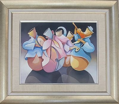 אמן לא מזוהה - להקה. שמן על בד 40X50 חתום .