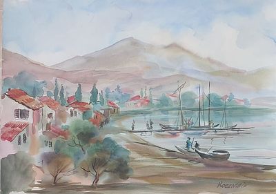 מכאל - נוף. אקוורל על נייר 50X70 חתום .