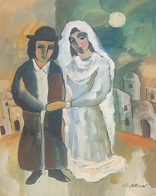 גלינה דטלוף מזין - Galina Datloof Mazin - חתונה יהודית. שמן על בד 50X60 ס"מ חתום .