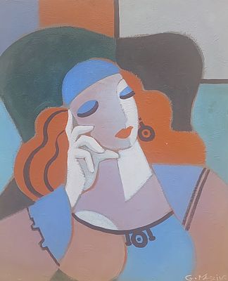 גלינה דטלוף מזין - Galina Datloof Mazin - דמות. שמן על בד 50X60 ס"מ חתום .