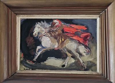 מיוחס למאנה כץ - רוכב על סוס. שמן על בד 35X44 ס"מ חתום .
