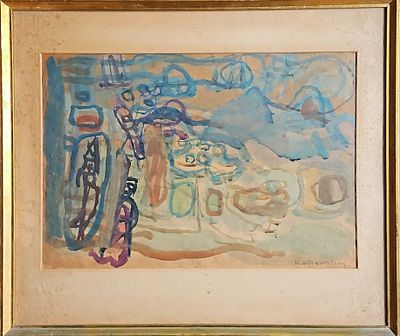 אביגדור סטימצקי (1908-1989) - נוף עירוני. אקוורל על נייר, 35x50 ס"מ, חתום. אודות אביגדור סטימצקי: 
