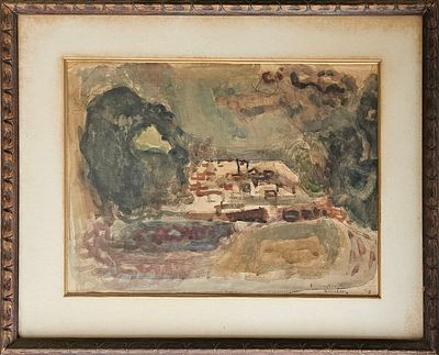 אביגדור סטימצקי (1908-1989) - נוף צפת. אקוורל ועיפרון על נייר, 40x50 ס"מ, חתום. אודות אביגדור 