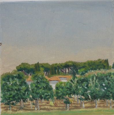 שלום פלאש - מבנה עתיק בנוף. שמן על בד. 20&times;20 חתום 1975–1976 צ'לסי סקול אוף ארט, לונדון 1976–1978 