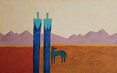 איצו רימר (נ. 1948) - אורחה #10. שמן על בד, 45x75 ס"מ, חתום, מתואר ומתוארך 2016. אודות איצו רימר: 