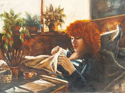 עדית פאנק - דיוקן עצמי. שמן על עץ 40X30 חתום.