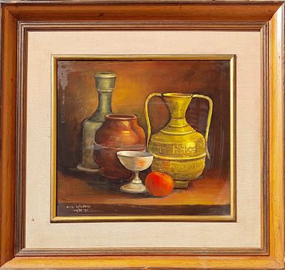 רינה סוצקובר - דומם. שמן על עץ 35X33 ס"מ חתום.