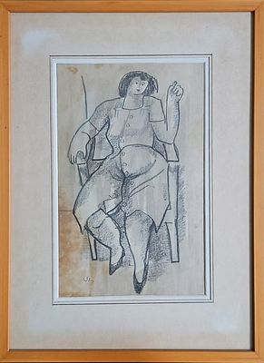 לאו רוט (1914-2002) - אישה יושבת. גרפיט על נייר, 30x20 ס"מ, חתום. אודות לאו רוט: לאו רוט היה צייר 
