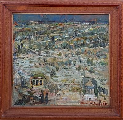 אברהם בינדר - בדרך לירושלים. שמן על בד 45X45 ס"מ חתום .