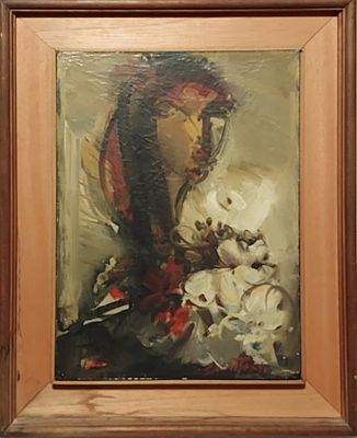 מאיר שטייגולד - שמן על בד 40X30 חתום . ציור נדיר של דמות אישה של הצייר .