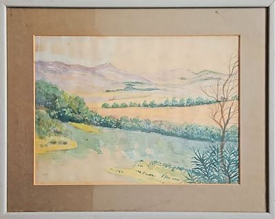 אמן לא מזוהה - נוף. אקוורל על נייר, 25x35 ס"מ, לא נמצאה חתימה.