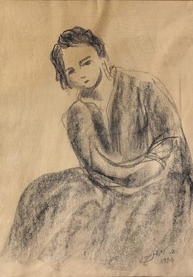 בתיה לישנסקי - פחם על נייר 45X33 חתום .