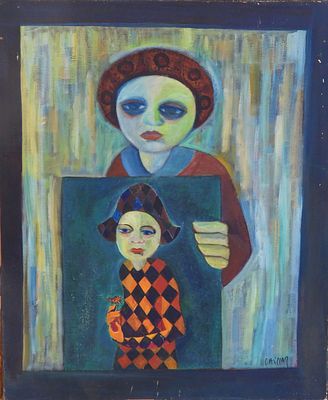 שמעון אבישר - דמות. שמן על בד 70X63 חתום .