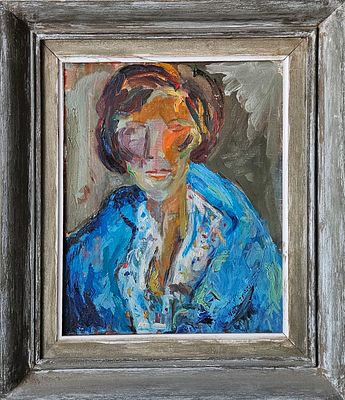 נתה (נתניה) קפלן (1918-2005) - דיוקן. שמן על בד, 46x37 ס"מ, חתום ומתוארך 1975. אודות נתה קפלן: נתה 