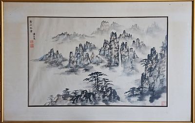פאן יואֶה-יִינג (Pan Yueying) - עצי אורן מהר חואנגשאן. דיו על נייר, 44x68 ס"מ, חתום ומתואר.