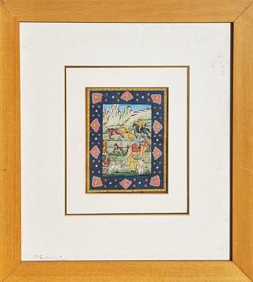סצנת צייד פרסית. שמן על נייר, 15x12 ס"מ.